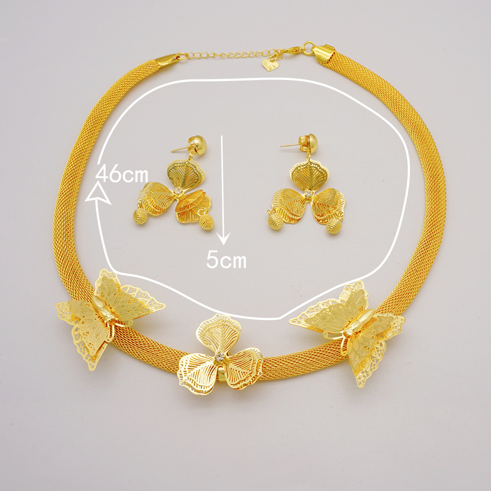 24K Gold Plated Necklace Earrings Middle East Af Jewelry Set thumbnail 3