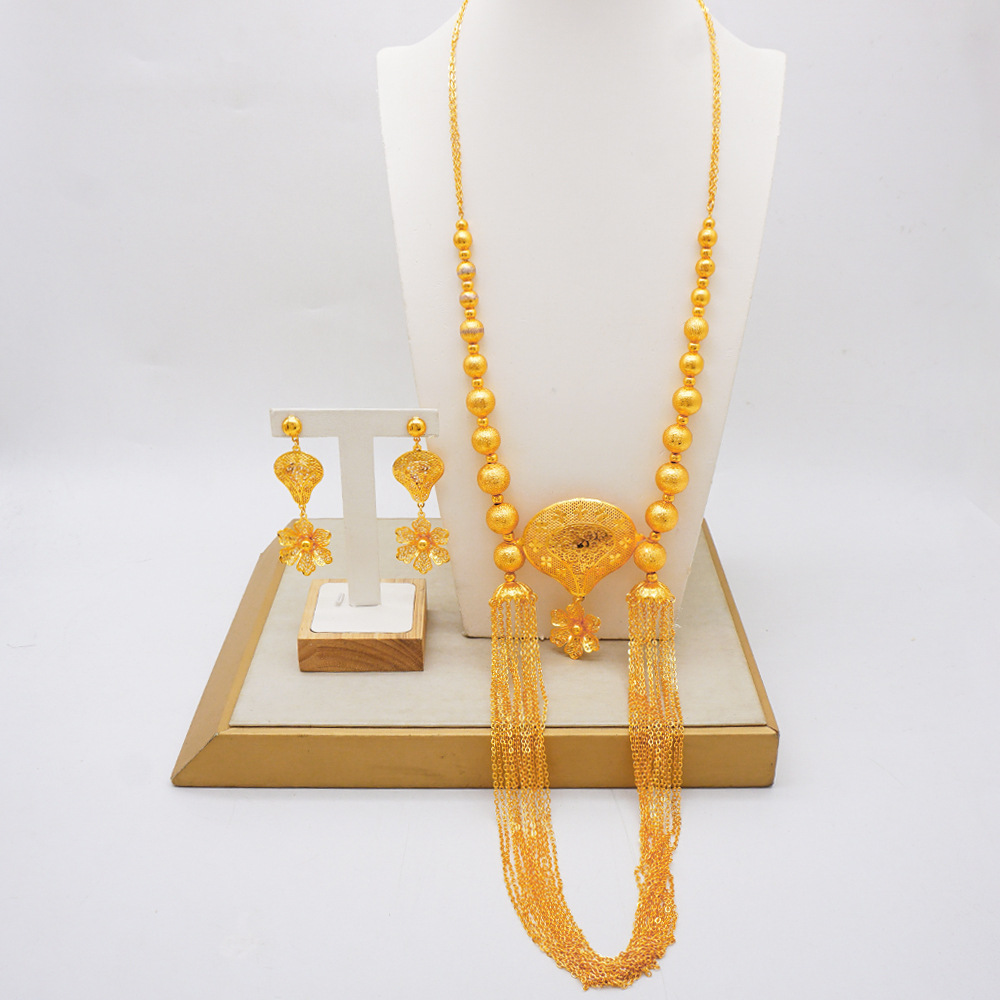 Gold Plated Necklace Earrings Jewelry Set