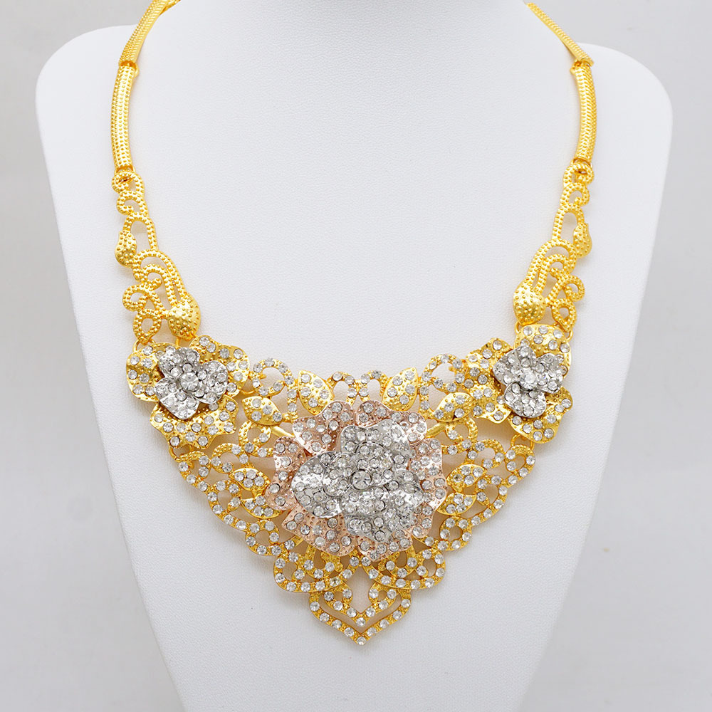 4-Piece Gold Plated Ring Necklace Earrings Bracelet Crystal Flower Jewelry Set - view 2